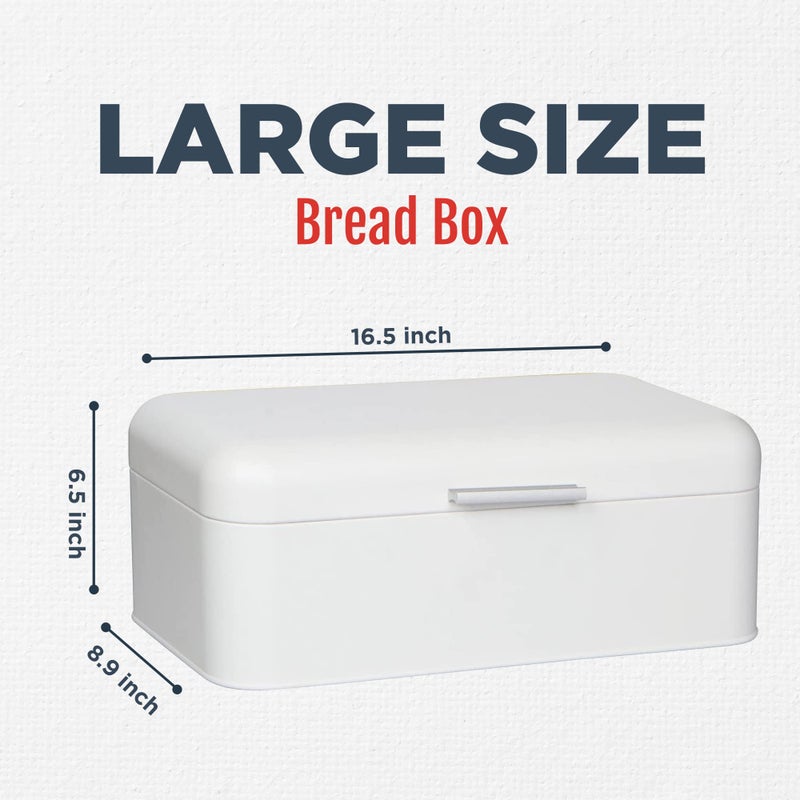 Culinary Couture Extra Large White Bread Box for Kitchen Countertop - Holds 2 Loaves - 16.5" x 9" x 6.5" - Stainless Steel Vintage Bread Boxes for Kitchen Counters - Image 2